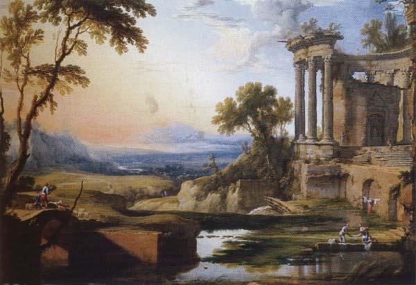 Pierre Patel Landscape with a Colonnade,Washerwomen and Shepherds